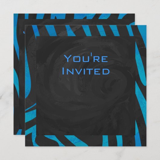Invitation Zèbre noir et bleu avec Monogramme (Devant / Derrière)
