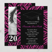 Invitation Zèbre noir et rose chaud Imprimer la photo (Devant / Derrière)