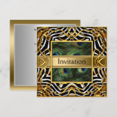 Invitation Zèbre Paon Doré Toute Soirée (Devant / Derrière)