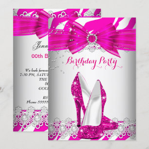 Invitation Zèbre Rose Chaud Talons Hauts Dentelle Perle Fête
