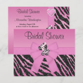 Invitation Zèbre rose mignon et Fête de la mariée imprimée (Devant / Derrière)
