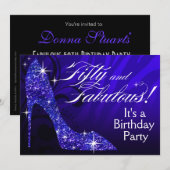 Invitation Zèbre stylet 50 de parties scintillantes et bleu (Devant / Derrière)