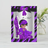 Invitation Zèbre Talons Hauts Violets Fille de Baby Shower Et (Debout devant)