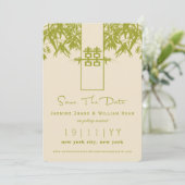 Invitation Zen Bamboo Double Bonheur Chinois Sauver La Date (Debout devant)