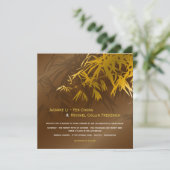 Invitation Zen Bamboo Feuille or & Brown chic asiatique Maria (Debout devant)