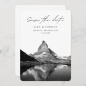 Invitation Zermatt Enregistrer la date Suisse Noir & Blanc (Devant / Derrière)