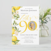 Invitation Zesty Lemon Photo Fun 90th Birthday Party (Debout devant)