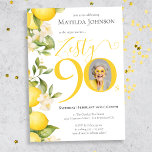 Invitation Zesty Lemon Photo Fun 90th Birthday Party<br><div class="desc">Zesty Lemon Photo Fun 90th Birthday Party Invitation. Commencez votre fête avec notre thème Zesty Lemon Adult Milestone Anniversaire Party! Plein d'énergie et de vitalité, ce design animé prépare le terrain à un rassemblement amusant. Des teintes pleines d'entrain jaune aux accents ludiques, chaque détail exsude joie et excitation, ce thème...</div>