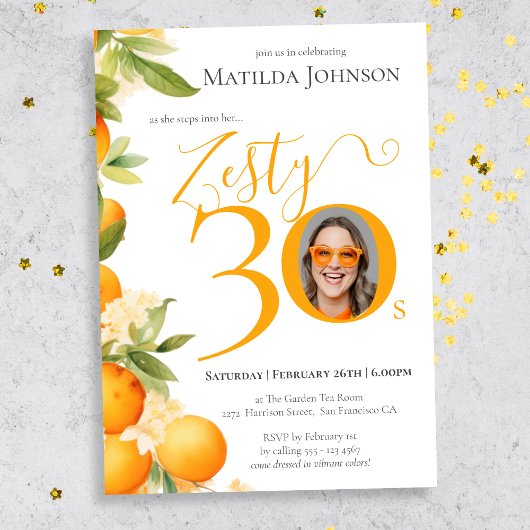Invitation Zesty Orange Photo 30th Birthday Party