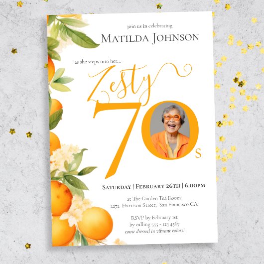 Invitation Zesty Orange Photo 70th Birthday Party
