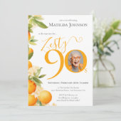 Invitation Zesty Orange Photo 90th Birthday Party (Debout devant)