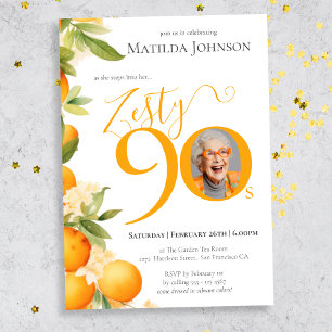 Invitation Zesty Orange Photo 90th Birthday Party