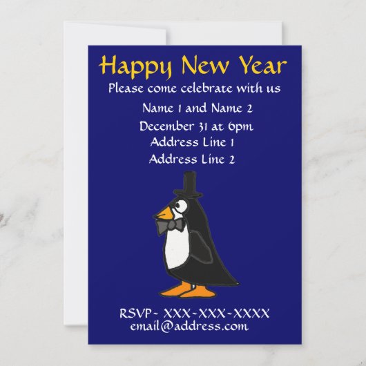 Invitation ZF- pingouin d'invitation de partie de réveillon (Devant)