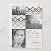 Invitation Zig Zag Checks Motif 3 Photo Graduation Party (Devant)