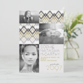 Invitation Zig Zag Checks Motif 3 Photo Graduation Party (Debout devant)