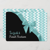Invitation Zigzag et Aqua Bow Sweet sixteen (Devant / Derrière)