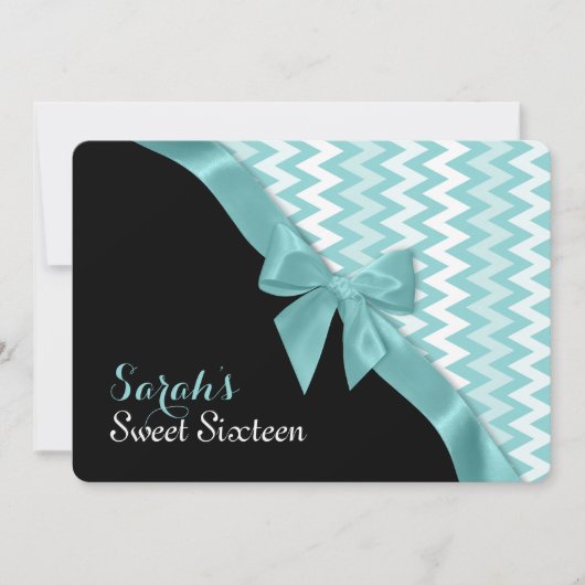 Invitation Zigzag et Aqua Bow Sweet sixteen (Devant)