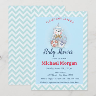 Invitation Zigzag, Marin, Ohé C'est un GARÇON Baby Shower