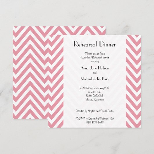 Invitation Zigzag Rose, Chevron Rose, Dîner De Répétition (Devant / Derrière)