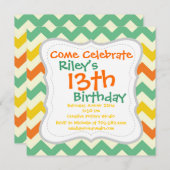 Invitation Zigzags de Chevron de jaune orange de vert de (Devant / Derrière)