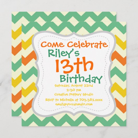 Invitation Zigzags de Chevron de jaune orange de vert de (Devant / Derrière)
