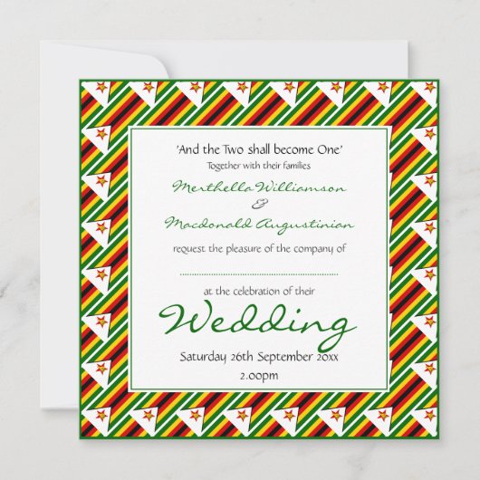Invitation ZIMBABWE FLAG Mariage personnalisé (Devant)