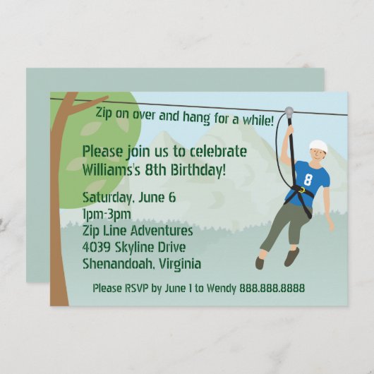 Invitation Zip Line Lining Anniversaire (Devant / Derrière)