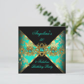 Invitation ZIZZAGO DESIGN Fabuleux 50 Jade Gold Damask Party (Debout devant)