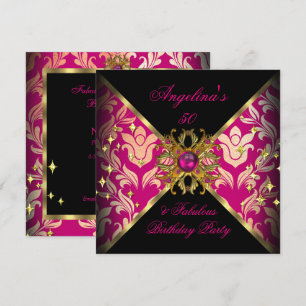Invitation ZIZZAGO DESIGN Fabuleux 50 Or Rose Damas Party