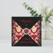 Invitation ZIZZAGO DESIGN Fabuleux 50 Red Gold Damask Party (Debout devant)