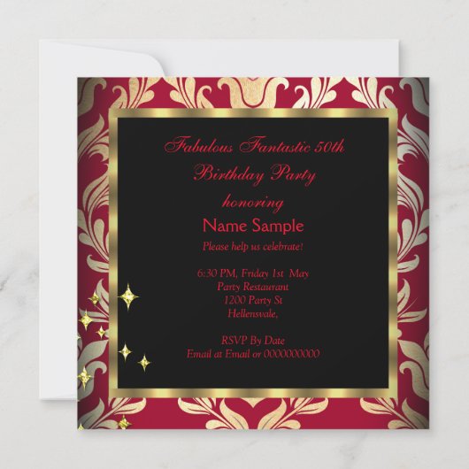 Invitation ZIZZAGO DESIGN Fabuleux 50 Red Gold Damask Party (Dos)