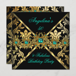 Invitation ZIZZAGO DESIGN Fabulous Jade Gold Damask Party 2