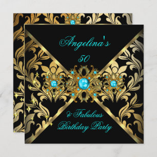Invitation ZIZZAGO DESIGN Fabulous Turquoise Gold Black Damas