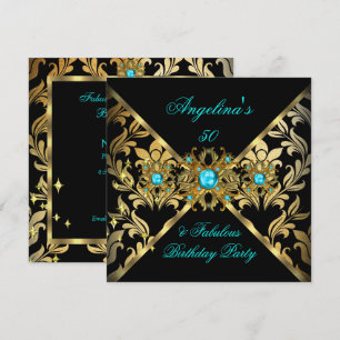 Invitation ZIZZAGO DESIGN Magnifique Damassé Sarcelle Or Noir