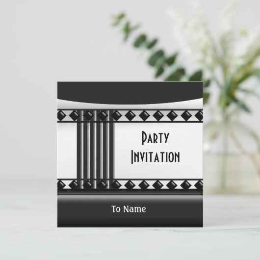 Invitation Zizzago Noir Blanc Art Déco (Debout devant)