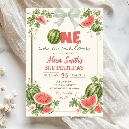 Invitation ZLC11 Vert Sauge Floral Pastèque Un dans un Melon