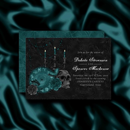Invitation Zodiac Magie | Turquoise foncé vert crâne gothique