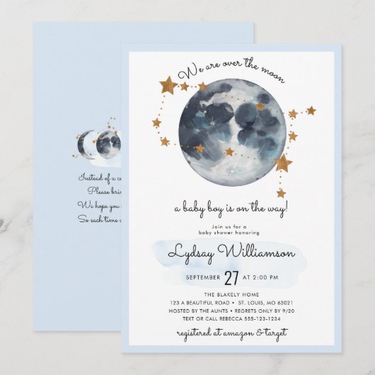 Invitation Zodiac sur le Baby shower de la Lune (Devant / Derrière)