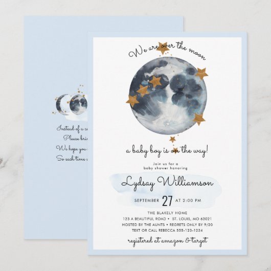 Invitation Zodiac sur le Baby shower de la Lune (Devant / Derrière)