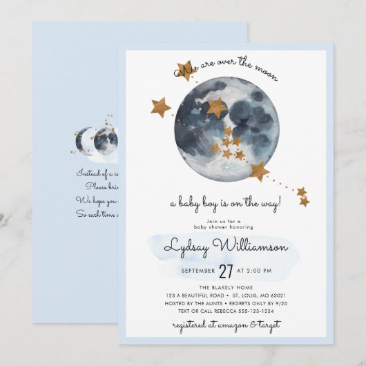 Invitation Zodiac sur le Baby shower de la Lune (Devant / Derrière)