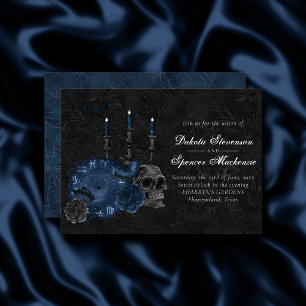 Invitation Zodiaque magic   Dark Navy Blue Gothic Skull