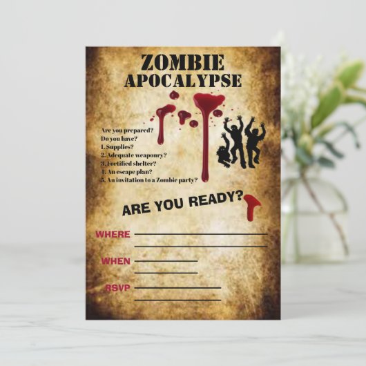 Invitation Zombie Apocalypse effrayant Halloween (Debout devant)