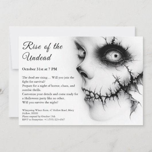 Invitation Zombie Apocalypse Halloween Undead Party Alert (Devant)