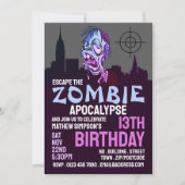 Invitation Zombie Apocalypse Thème Escape Room Anniversaire (Devant)