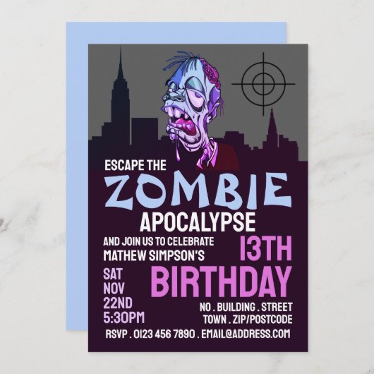 Invitation Zombie Apocalypse Thème Escape Room Anniversaire (Devant / Derrière)