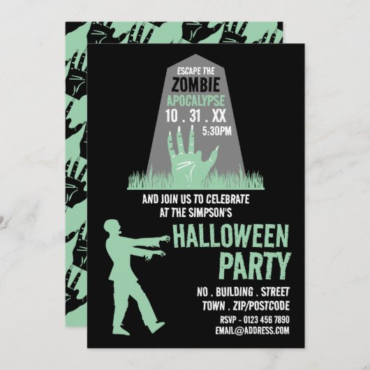 Invitation Zombie Apocalypse Thème Escape Room Halloween (Devant / Derrière)