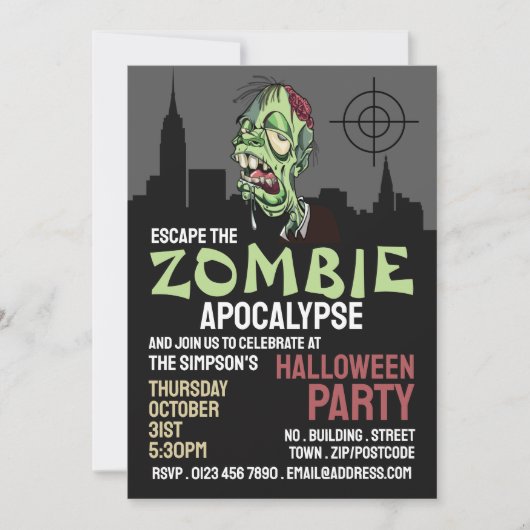 Invitation Zombie Apocalypse Thème Escape Room Halloween (Devant)