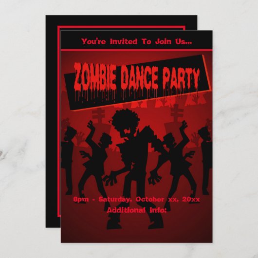 Invitation Zombie Dance Party Noir & Orange (Devant / Derrière)