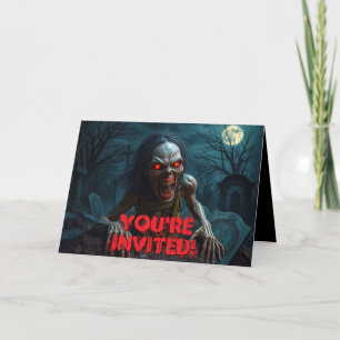 Invitation Zombie Halloween Graveyard Fullmoon