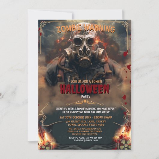 Invitation Zombie Radioactive guerre biologique Halloween (Devant)